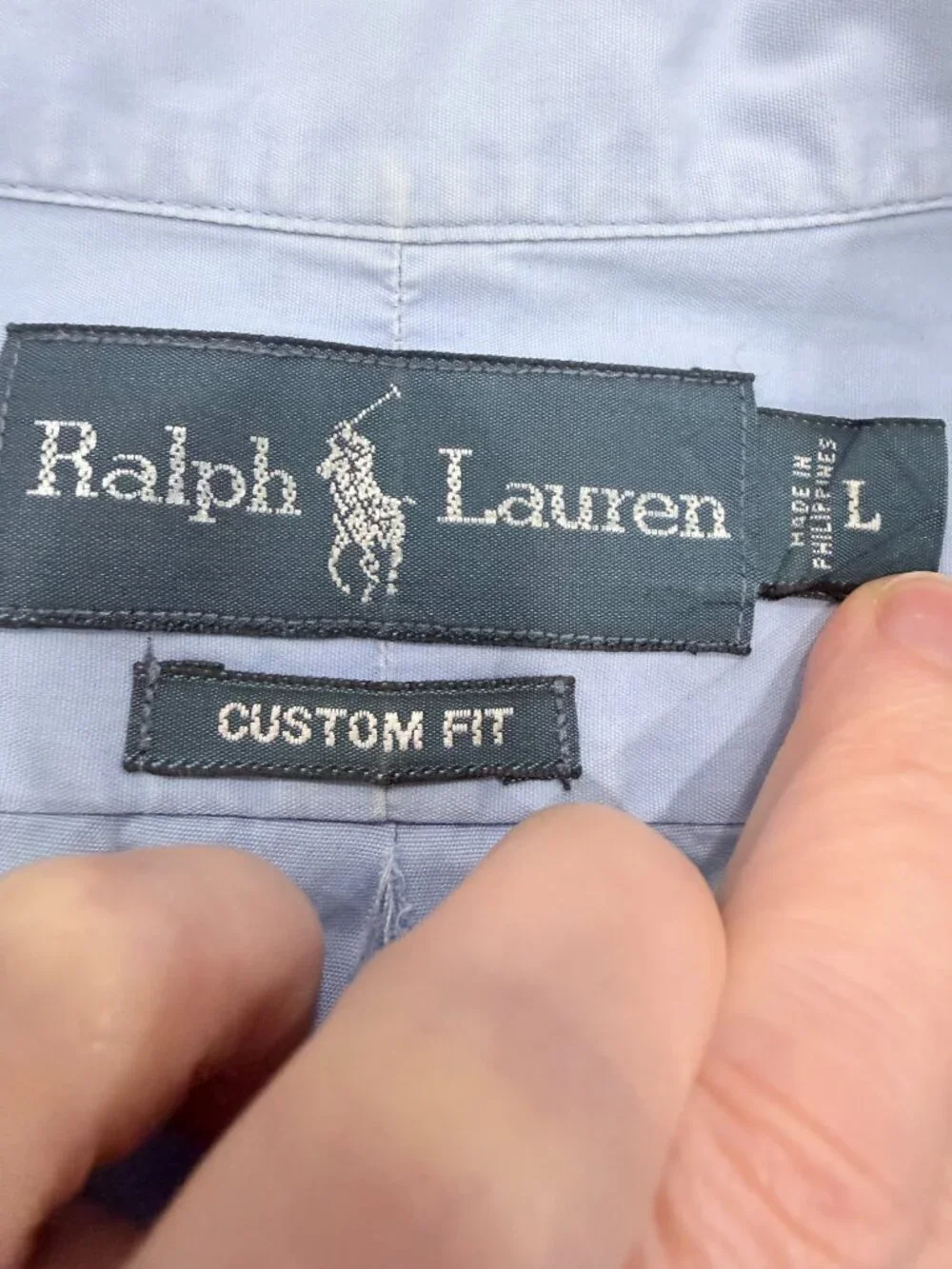 Polo Ralph Lauren Mens L Custom Fit Blue Cotton Button Down Pony Shirt Flawed